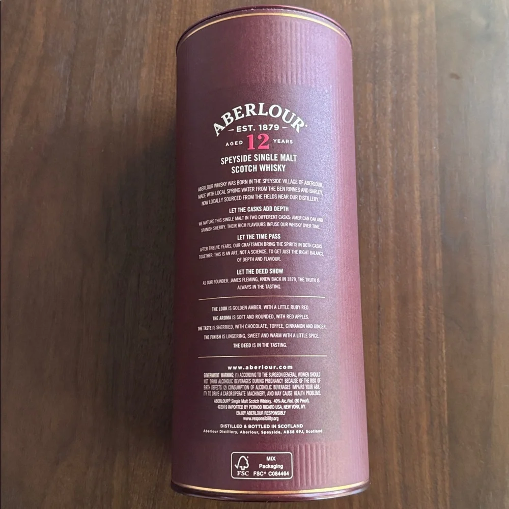 ABERLOUR DISTILLERY SPEYSIDE SINGLE MALT SCOTCH WHISKY 12 YEARS 750ml CANISTER